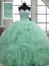 Fine Apple Green Vestidos de Quinceanera Military Ball and Sweet 16 and Quinceanera with Beading and Ruffles Sweetheart Sleeveless Lace Up