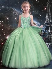 Wonderful Floor Length Apple Green Flower Girl Dress Straps Sleeveless Lace Up