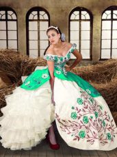 Dazzling Ball Gowns Quince Ball Gowns Multi-color Off The Shoulder Taffeta Sleeveless Floor Length Lace Up