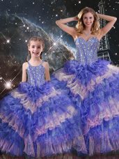 Floor Length Lace Up Sweet 16 Quinceanera Dress Multi-color for Military Ball and Sweet 16 and Quinceanera with Ruffled Layers and Sequins
