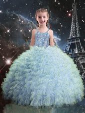 Organza Sleeveless Floor Length Little Girls Pageant Dress and Beading and Ruffles