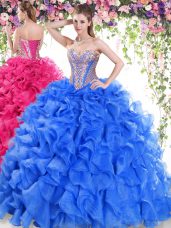 Edgy Sleeveless Sweep Train Lace Up Beading and Ruffles Sweet 16 Quinceanera Dress