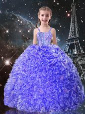 Adorable Blue Sleeveless Organza Lace Up Little Girl Pageant Dress for Quinceanera and Wedding Party
