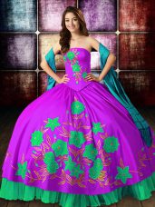 Comfortable Multi-color Lace Up Strapless Embroidery Quinceanera Dresses Satin Sleeveless