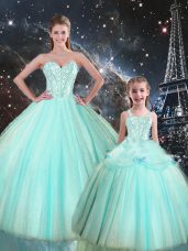 Graceful Floor Length Ball Gowns Sleeveless Turquoise Quinceanera Dresses Lace Up