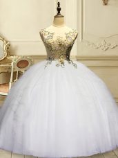 Organza Sleeveless Floor Length Quinceanera Gown and Appliques and Ruffles