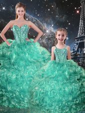 Low Price Beading and Ruffles Sweet 16 Dresses Turquoise Lace Up Sleeveless Floor Length
