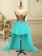 Graceful Scoop Sleeveless Organza Prom Gown Embroidery Lace Up