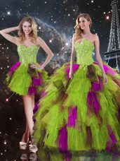 Multi-color Three Pieces Ruffles 15 Quinceanera Dress Lace Up Tulle Sleeveless High Low