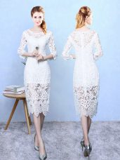 White 3 4 Length Sleeve Lace Zipper Dama Dress for Quinceanera for Wedding Party