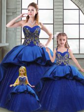 Ball Gowns Sleeveless Blue Quinceanera Gown Court Train Lace Up