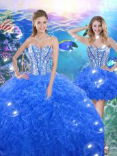 Beautiful Floor Length Royal Blue Quinceanera Dress Organza Sleeveless Beading and Ruffles