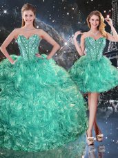 Gorgeous Turquoise Three Pieces Organza Sweetheart Sleeveless Beading and Ruffles Floor Length Lace Up Sweet 16 Dress