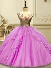Floor Length Lilac Quinceanera Gown Scoop Sleeveless Lace Up