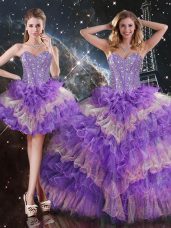 Luxury Multi-color Sweetheart Neckline Beading and Ruffled Layers Quinceanera Gowns Sleeveless Lace Up