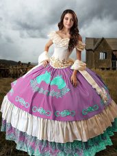 Pretty Multi-color Ball Gowns Embroidery and Ruffled Layers 15 Quinceanera Dress Lace Up Taffeta Sleeveless