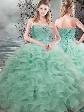 Beading and Ruffles Ball Gown Prom Dress Apple Green Lace Up Sleeveless Floor Length