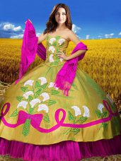 Customized Taffeta Sleeveless Floor Length 15 Quinceanera Dress and Embroidery