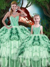 Modern Sleeveless Lace Up Floor Length Beading and Ruffles and Ruffled Layers Vestidos de Quinceanera