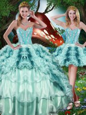 Glamorous Multi-color Sweet 16 Quinceanera Dress Military Ball and Sweet 16 and Quinceanera with Beading and Ruffles and Ruffled Layers Sweetheart Sleeveless Lace Up