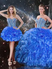 Extravagant Ball Gowns Ball Gown Prom Dress Royal Blue Sweetheart Organza Sleeveless Floor Length Lace Up