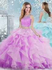 Noble Beading and Ruffles Sweet 16 Quinceanera Dress Lilac Clasp Handle Sleeveless Floor Length