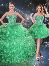Ideal Sleeveless Lace Up Floor Length Beading and Ruffles Quinceanera Gowns