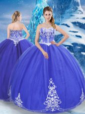 High Quality Blue Sweetheart Zipper Appliques 15th Birthday Dress Sleeveless