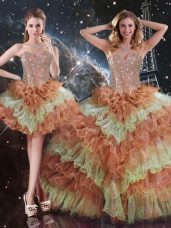 Graceful Multi-color Sweetheart Lace Up Beading and Ruffled Layers Quinceanera Dress Sleeveless