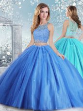 Traditional Sleeveless Floor Length Beading and Sequins Clasp Handle Sweet 16 Dresses with Baby Blue