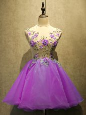 Purple Lace Up Scoop Embroidery Homecoming Dress Organza Sleeveless