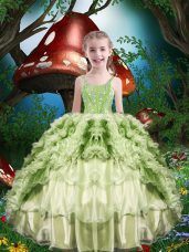 Hot Sale Yellow Green Lace Up Straps Beading and Ruffles and Ruffled Layers Little Girl Pageant Gowns Organza Short Sleeves
