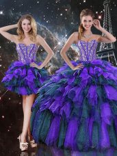 Beautiful Beading and Ruffles and Ruffled Layers Sweet 16 Dress Multi-color Lace Up Sleeveless Floor Length