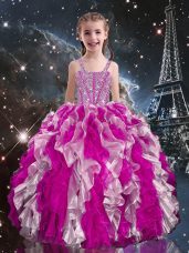 Customized Sleeveless Beading and Ruffles Lace Up Pageant Gowns For Girls