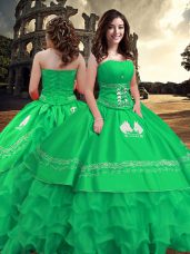 Green Sleeveless Taffeta Zipper Sweet 16 Dresses for Military Ball and Sweet 16 and Quinceanera