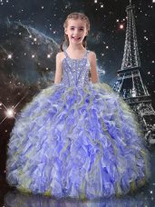 Straps Sleeveless Lace Up Child Pageant Dress Lavender Organza