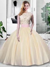Scoop Sleeveless Taffeta 15 Quinceanera Dress Lace and Appliques and Ruching Zipper