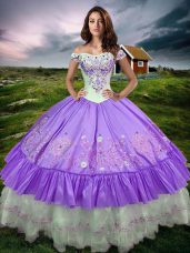 Sweet Off The Shoulder Sleeveless Lace Up Quinceanera Dresses Lavender Taffeta