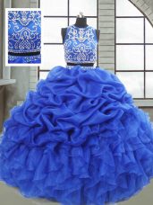 Glorious Royal Blue Sweet 16 Dresses Military Ball and Sweet 16 and Quinceanera with Beading and Ruffles and Pick Ups Scoop Sleeveless Zipper