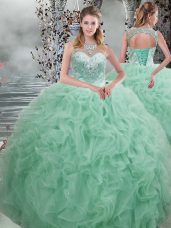 Cheap Floor Length Ball Gowns Sleeveless Apple Green Sweet 16 Dress Lace Up