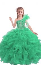 One Shoulder Sleeveless Organza Little Girl Pageant Gowns Beading and Ruffles Lace Up