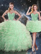 Apple Green Ball Gowns Beading and Ruffles Sweet 16 Dress Lace Up Organza Sleeveless Floor Length
