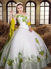 Embroidery 15 Quinceanera Dress White Lace Up Sleeveless Floor Length