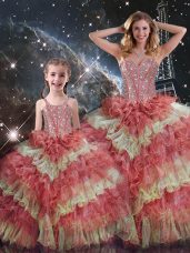 Fancy Multi-color Sleeveless Organza Lace Up 15th Birthday Dress for Military Ball and Sweet 16 and Quinceanera