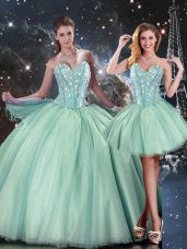 Extravagant Turquoise Lace Up Sweetheart Beading Quinceanera Gown Tulle Sleeveless