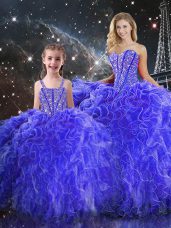 Hot Selling Sleeveless Lace Up Floor Length Beading and Ruffles 15th Birthday Dress