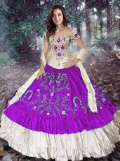 Beautiful Eggplant Purple Lace Up Vestidos de Quinceanera Embroidery and Ruffled Layers Sleeveless Floor Length