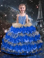 Fantastic Ball Gowns Little Girls Pageant Dress Multi-color Straps Organza Sleeveless Floor Length Lace Up