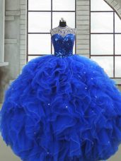 Suitable Sleeveless Ruffles and Sequins Zipper Quinceanera Gowns