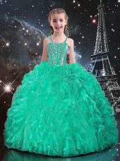 Customized Straps Sleeveless Organza Child Pageant Dress Beading and Ruffles Lace Up